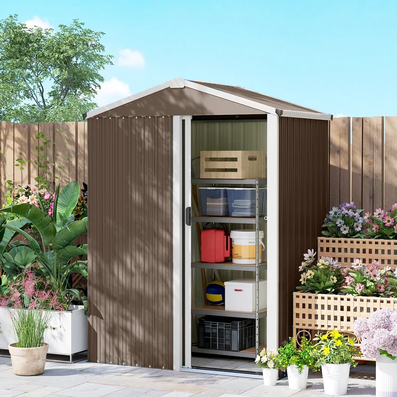 Outsunny Caseta De Jardín Exterior 1,1 M² 136x87x176 Cm Puerta Corredera Marrón