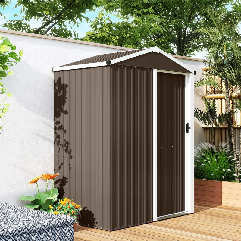 Outsunny Caseta De Jardín Exterior 1,1 M² 136x87x176 Cm Puerta Corredera Marrón