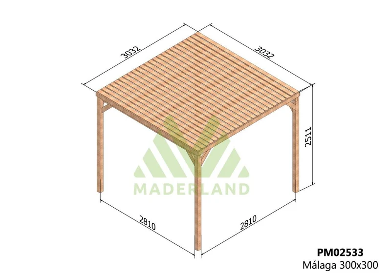 Pérgola Málaga de Madera Maciza – Diseño Semi-Techado para Jardín | Maderland