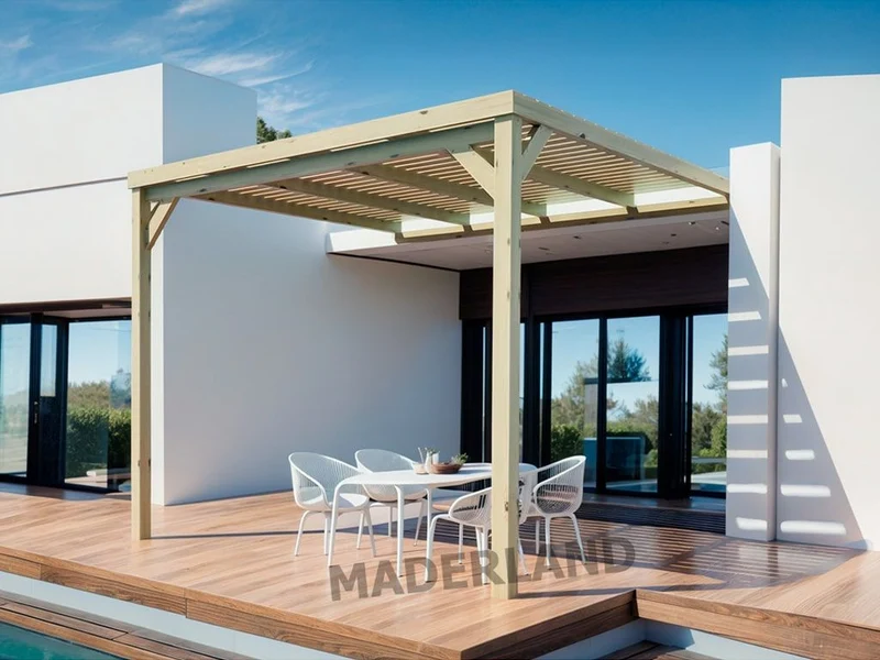 Pérgola Gandía de Madera Maciza Adosada – Diseño Semi-Techado para Jardín | Maderland