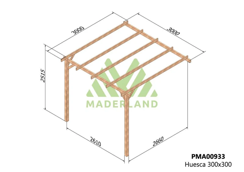 Pérgola de Madera Maciza Adosada Huesca (Maderland)