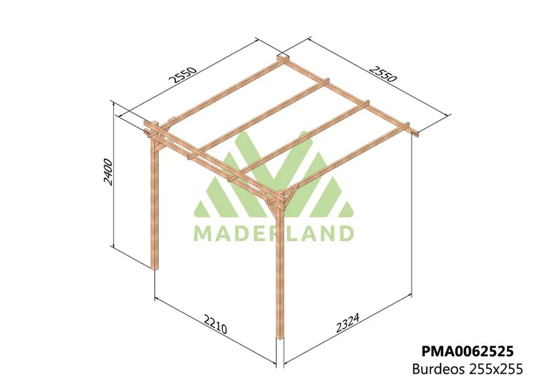 Pérgola de Madera Maciza Adosada Burdeos (Maderland) - Gardeneas