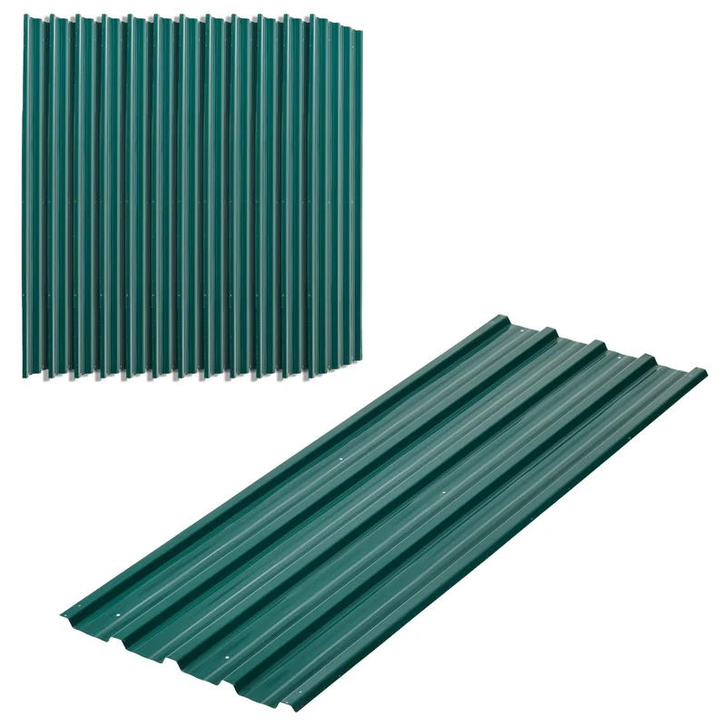 Outsunny Juego de 12 Paneles para Tejado de Acero Galvanizado Chapas Perfiladas de Techo 7m² para Caseta de Herramientas Cobertizo Exterior 129x45cm Verde