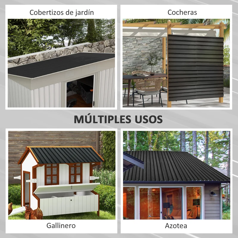 Outsunny Juego de 12 Paneles para Tejado de Acero Galvanizado Chapas Perfiladas de Techo 7m² para Caseta de Herramientas Cobertizo Exterior 129x45cm Gris Oscuro