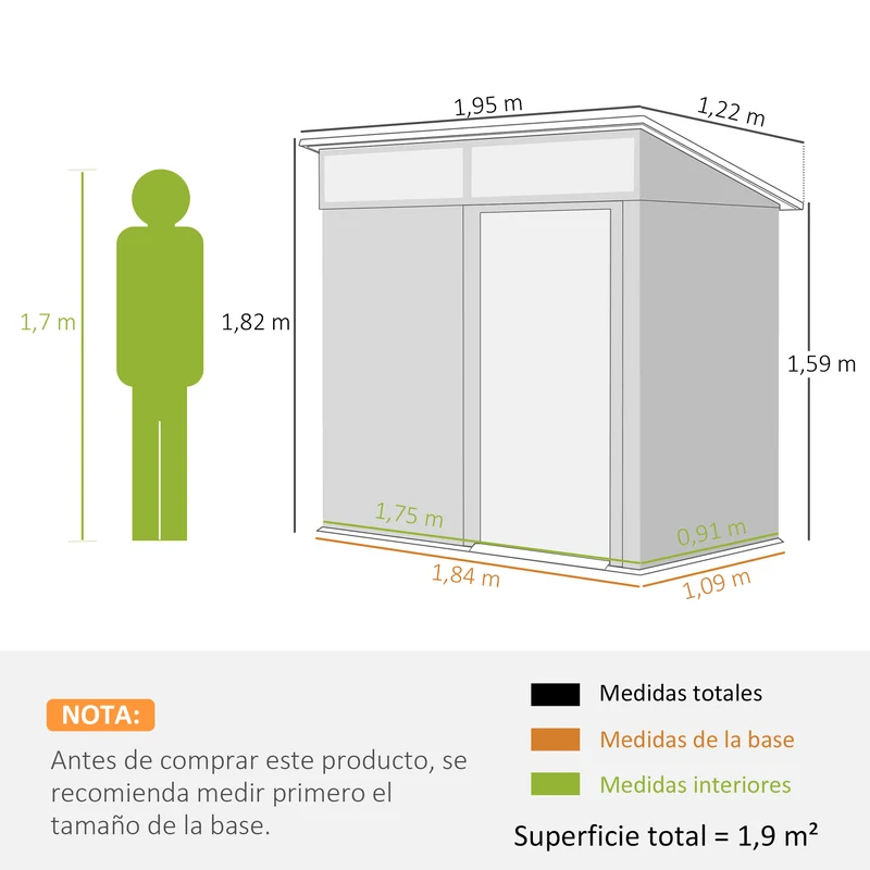 Outsunny Caseta de Jardín Exterior 1,9m² 195x122x182 cm Cobertizo de Jardín Exterior con Base Refuerzo (Suelo NO Incluido) Puerta Corredera Ventanas Cobertizo para Terraza Patio Gris Oscuro