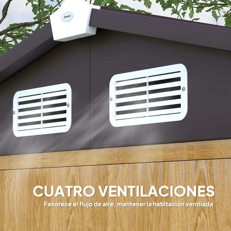 Outsunny Caseta de Jardín Exterior 2,36m² 213x120x194 cm Cobertizo de Jardín Exterior con Base Refuerzo (Suelo NO Incluido) Puertas Correderas Dobles Candado Ventanas Roble