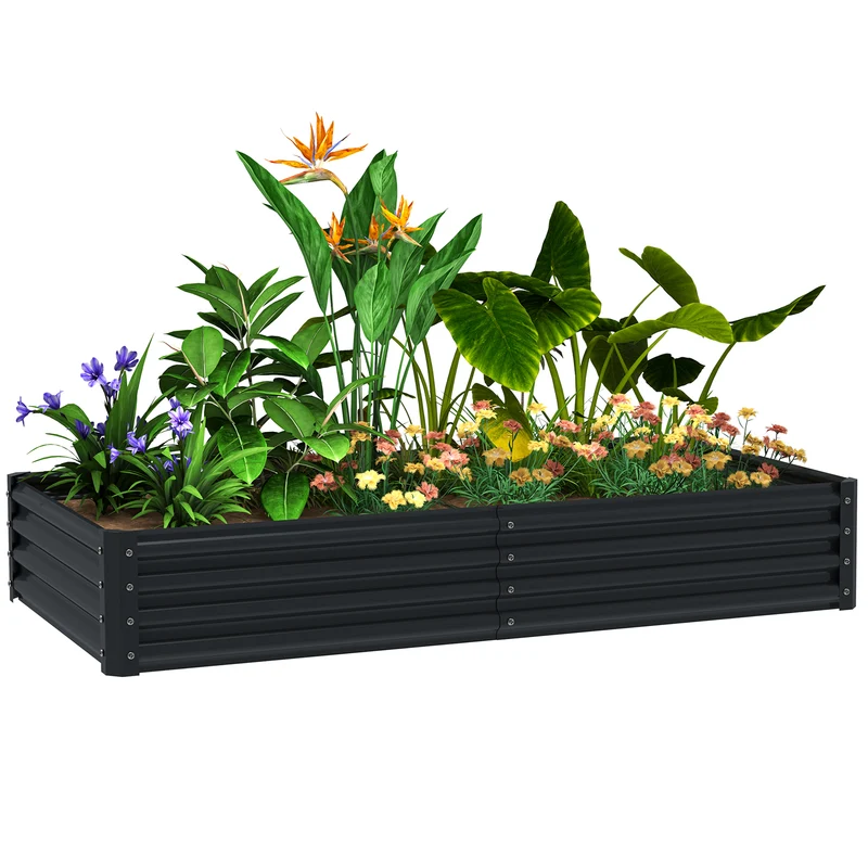 Outsunny Jardinera Elevada de Acero Galvanizado Huerto Urbano para Cultivar Plantas Flores Hierba Macetero Grande Exterior Rectangular con Fondo Abierto 180x90x30 cm Gris Oscuro