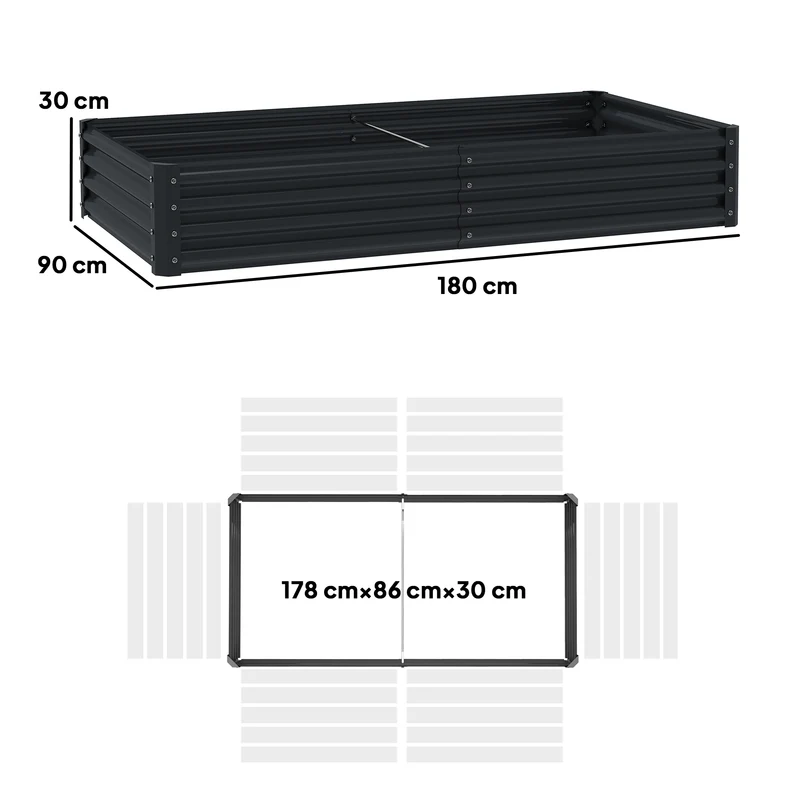 Outsunny Jardinera Elevada de Acero Galvanizado Huerto Urbano para Cultivar Plantas Flores Hierba Macetero Grande Exterior Rectangular con Fondo Abierto 180x90x30 cm Gris Oscuro