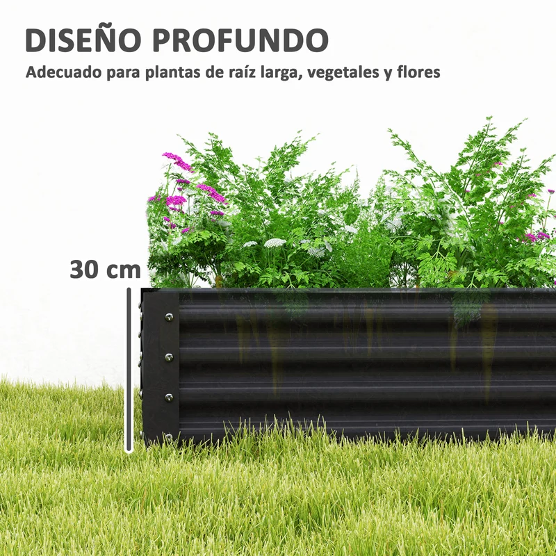 Outsunny Jardinera Elevada de Acero Galvanizado Huerto Urbano para Cultivar Plantas Flores Hierba Macetero Grande Exterior Rectangular con Fondo Abierto 180x90x30 cm Gris Oscuro