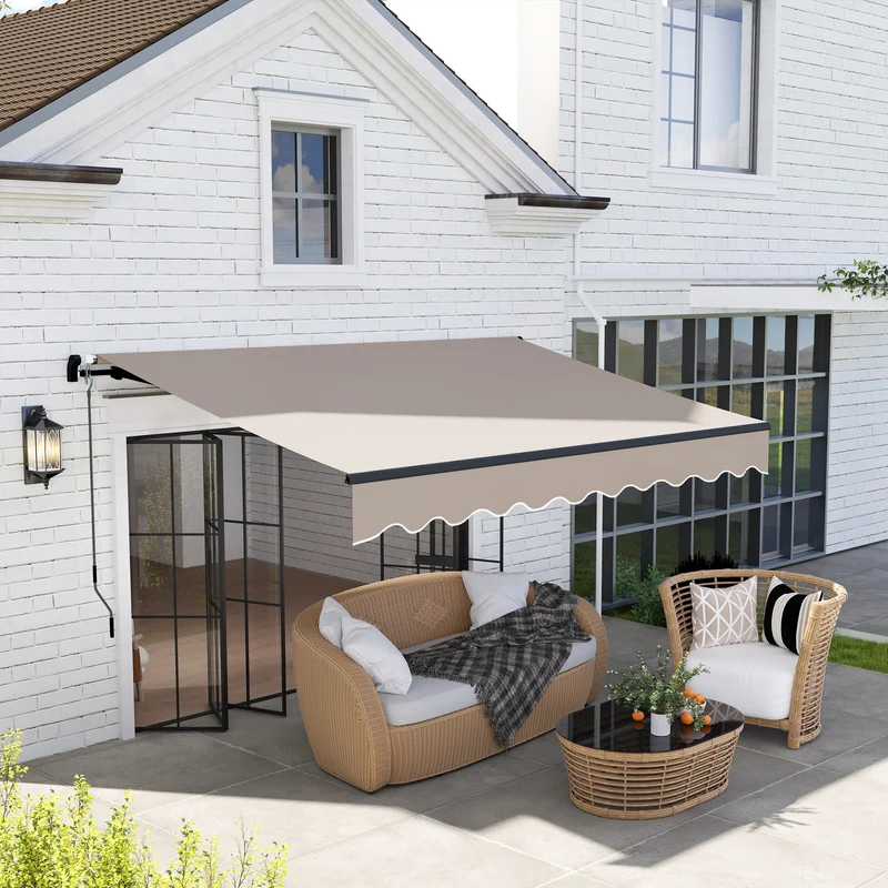 Outsunny Toldo Manual Retráctil 360x220 cm Toldo para Balcón con Manivela de Aluminio 3 Brazos y Protección UV30+ Toldo Enrollable de Exterior para Jardín Terraza Ventanas Crema