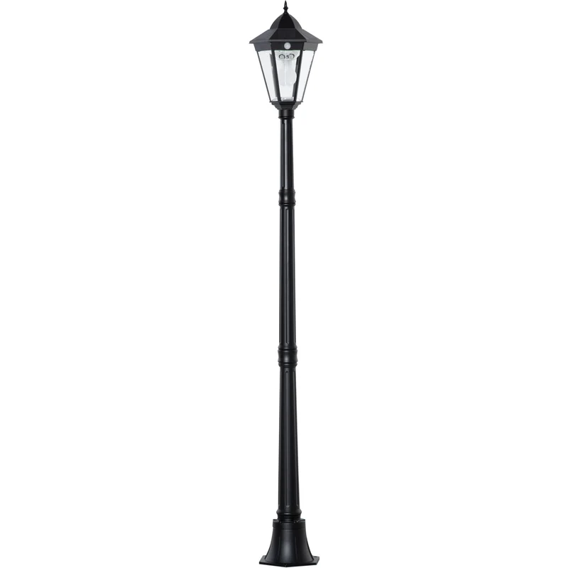 Outsunny Farola Solar Luz Solar de Exterior con Panel Solar Encendido y Apagado Automático Resistente a la Intemperie Marco de Aluminio IP44 para Terraza Patio 22x22x194 cm Negro