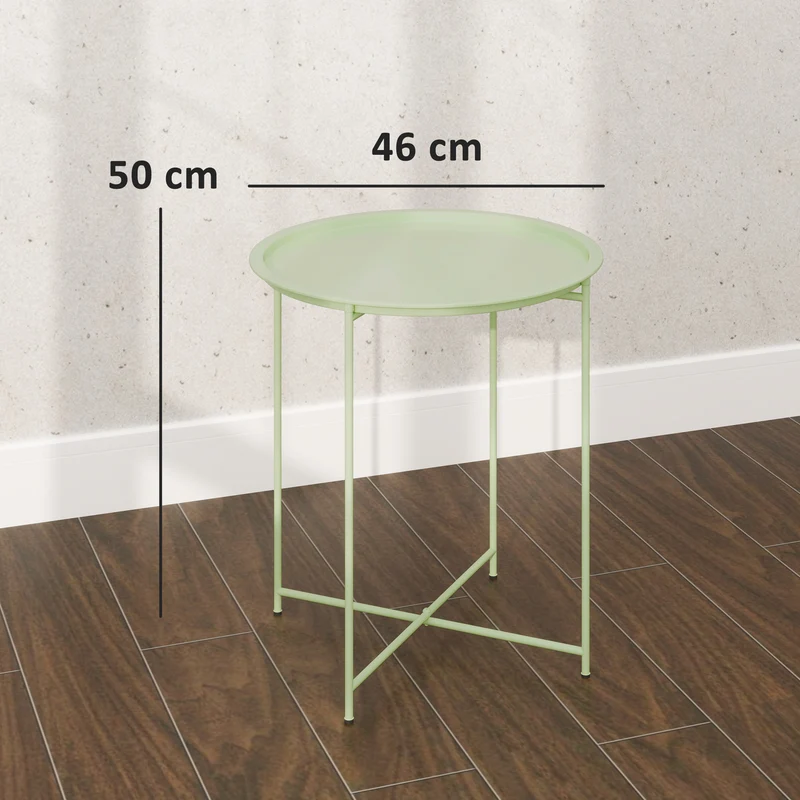 Outsunny Mesa Auxiliar Redonda Mesa de Jardín Exterior con Bandeja Extraíble Patas Plegables Mesa para Exterior Terraza Patio Ø46x50 cm Verde