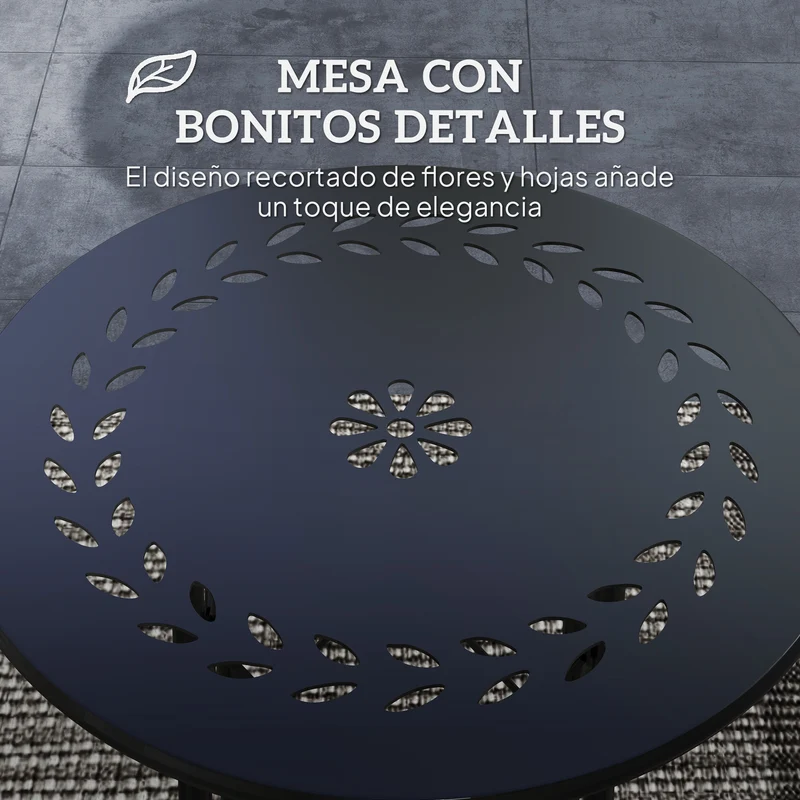 Outsunny Mesa de Jardín Redonda Mesa de Terraza Exterior Ø40x50 cm con Patas Ajustables y Estructura en Forma de X Mesa para Exterior e Interior Negro