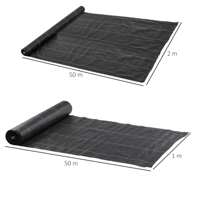 Outsunny Malla Antihierbas Malla Antimaleza 2x25 m Malla Geotextil 60 g/m² para Control de Malezas y Malas Hierbas de Jardín Rollo de Malla Antimaleza Negro