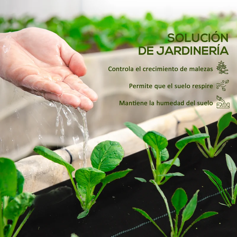 Outsunny Malla Antihierbas Malla Antimaleza 2x25 m Malla Geotextil 60 g/m² para Control de Malezas y Malas Hierbas de Jardín Rollo de Malla Antimaleza Negro