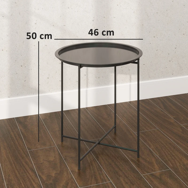 Outsunny Mesa Auxiliar Redonda Mesa de Jardín Exterior con Bandeja Extraíble Patas Plegables Mesa para Exterior Terraza Patio Ø46x50 cm Negro