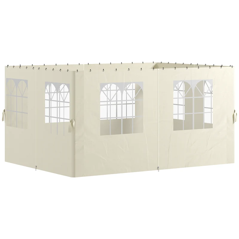 Outsunny 4 Paredes Laterales para Cenador 3x4 m Laterales de Carpa con Ganchos 8 Ventanas Protección UV Reemplazo Lateral para Carpa de Jardín Exterior Fiesta Crema