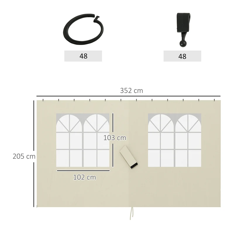 Outsunny 4 Paredes Laterales para Cenador 3x4 m Laterales de Carpa con Ganchos 8 Ventanas Protección UV Reemplazo Lateral para Carpa de Jardín Exterior Fiesta Crema
