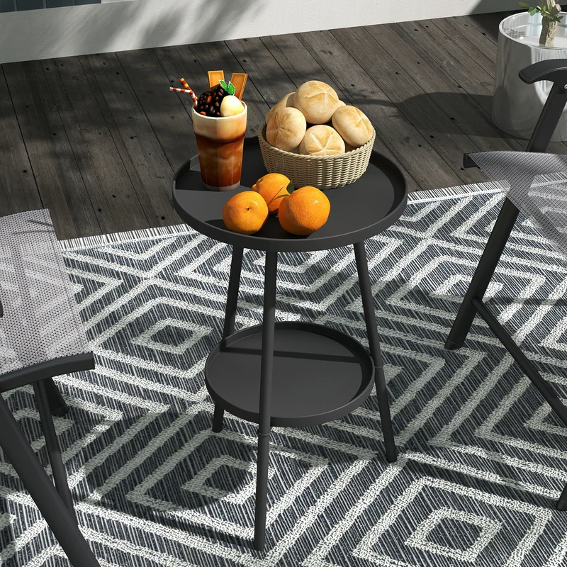 Outsunny Mesa de Jardín Redonda de 2 Niveles Mesa de Terraza Exterior Ø32x51 cm con Bandeja Inferior y Estructura de Metal para Exterior e Interior Negro