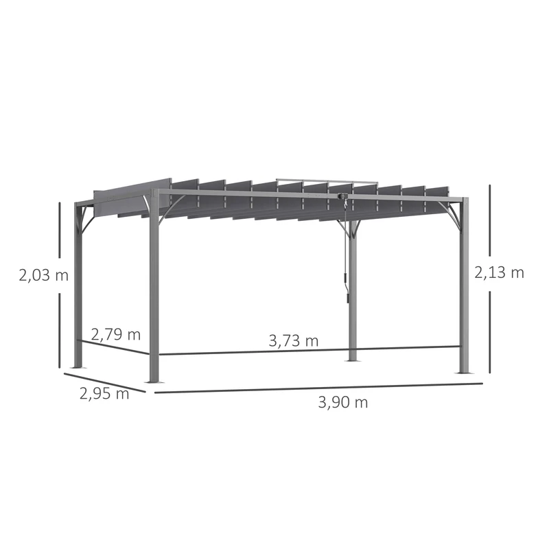 Outsunny Cenador de Jardín 4x3 m Pérgola de Aluminio Gazebo con Diseño de Lamas Superior Giratorio hasta 135° y Protección UV 50+ Pabellón para Patio Terraza Balcón Gris