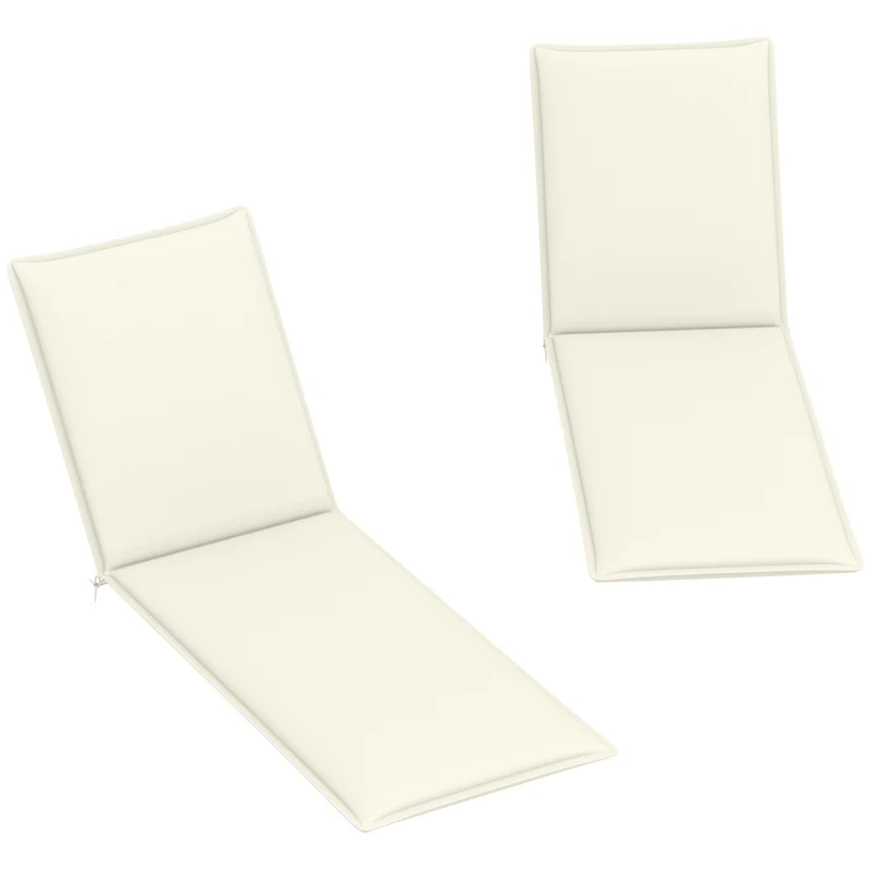 Outsunny Pack 2 Cojines para Tumbonas Plegables Colchonetas para Tumbonas de Jardín Exterior 193x58x6 cm con Correas de Sujeción Protección UV Resistente a Salpicaduras Crema
