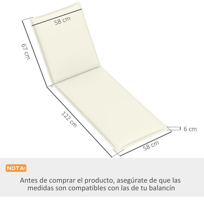 Outsunny Pack 2 Cojines para Tumbonas Plegables Colchonetas para Tumbonas de Jardín Exterior 193x58x6 cm con Correas de Sujeción Protección UV Resistente a Salpicaduras Crema