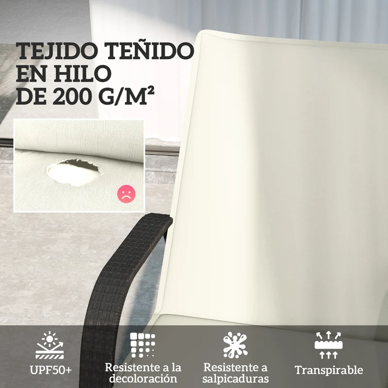 Outsunny Pack 2 Cojines para Tumbonas Plegables Colchonetas para Tumbonas de Jardín Exterior 193x58x6 cm con Correas de Sujeción Protección UV Resistente a Salpicaduras Crema