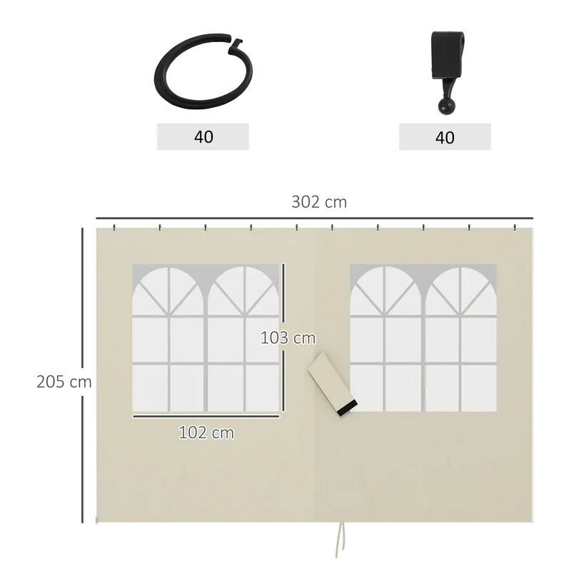 Outsunny 4 Paredes Laterales para Cenador 3x3 m Laterales de Carpa con Ganchos 8 Ventanas Protección UV Reemplazo Lateral para Carpa de Jardín Exterior Fiesta Crema