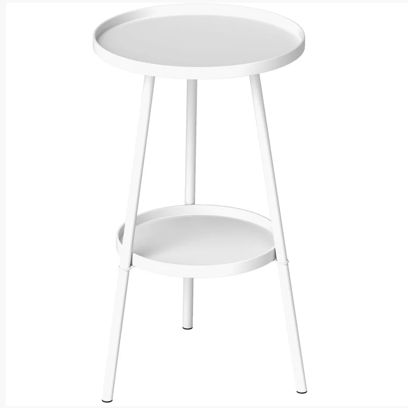 Outsunny Mesa de Jardín Redonda de 2 Niveles Mesa de Terraza Exterior Ø32x51 cm con Bandeja Inferior y Estructura de Metal para Exterior e Interior Blanco