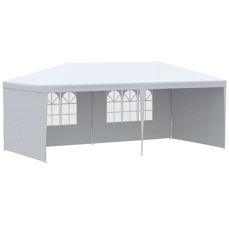 Outsunny Carpa de Jardín 6x3 m Pabellón con 4 Paredes Laterales y 2 Ventanas Visibles Anti-UV Impermeable Cenador Gazebo de Exterior con Marco de Acero para Fiestas Eventos Bodas Blanco