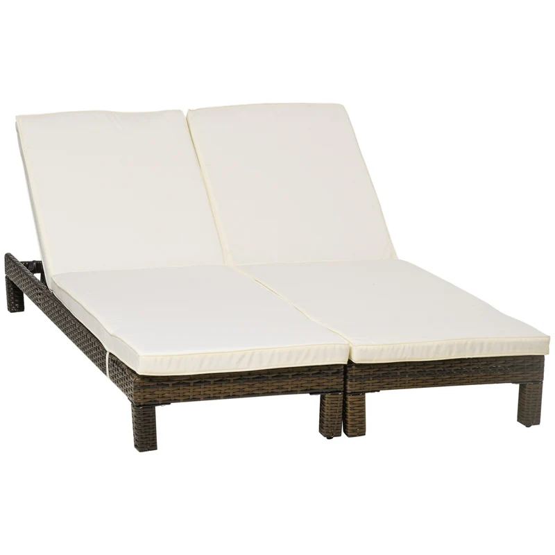 Outsunny Conjunto de 2 Tumbonas de Jardín Tumbonas de Ratán Reclinable en 5 Posiciones Cubierta Impermeable Carga 120 kg 196x60x22 cm Marrón