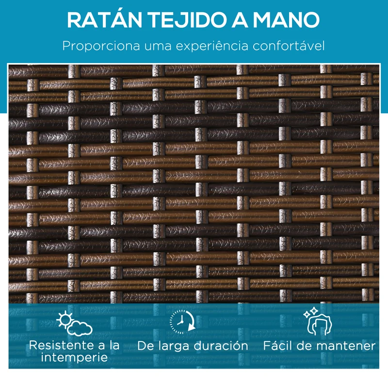 Outsunny Conjunto de 2 Tumbonas de Jardín Tumbonas de Ratán Reclinable en 5 Posiciones Cubierta Impermeable Carga 120 kg 196x60x22 cm Marrón