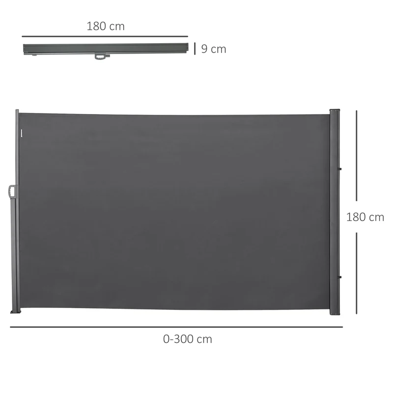 Outsunny Toldo Lateral Retráctil 300x180 cm Pantalla Enrollable Mampara de Privacidad Impermeable y Anti-UV Protege la Privacidad para Jardín Balcón Terraza Gris