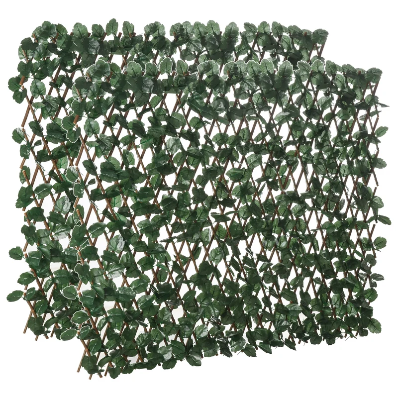 Outsunny Valla de Enrejado Expandible de 2 Piezas con Hojas Artificial 295x70 cm Celosía Extendible de Mimbre Pantalla de Privacidad para Jardín Verde