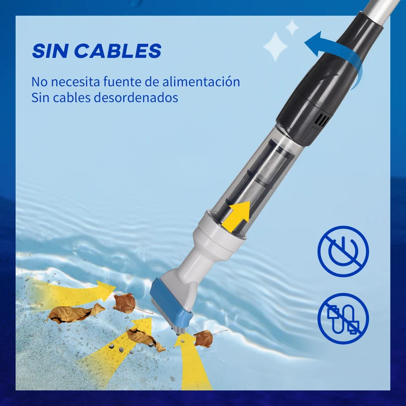 Outsunny Limpiafondos Eléctrico para Piscinas de Aluminio Aspirador de Piscina Manual con Poste Telescópico de 3 Secciones para Estanques Ø6x162 cm Multicolor