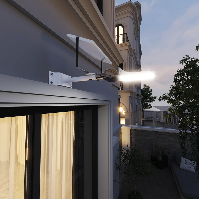 Outsunny Luz Solar Exterior con 54 LED Farolas Solares Exterior de Aluminio IP65 Impermeable con Iluminación Blanca Fría y Mando a Distancia para Jardín Patio Camino 68x37x16 cm Plata