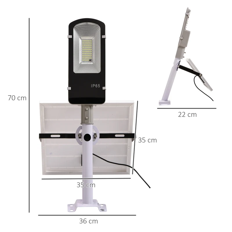 Outsunny Luz Solar Exterior Farola Solar de Pared con 78 LED IP65 Impermeable con Mando a Distancia Luz Ajustable y Temporizador para Jardín Patio Camino 70x36x22 cm Plata