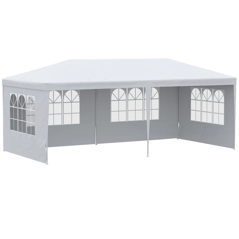 Outsunny Carpa de Jardín con Laterales Desmontables 6x3 m Gazebo Pabellón con 4 Ventanas Transparentes 12 Orificios de Drenaje y Marco de Acero Anti-UV Impermeable Cenador para Exterior Terraza Blanco