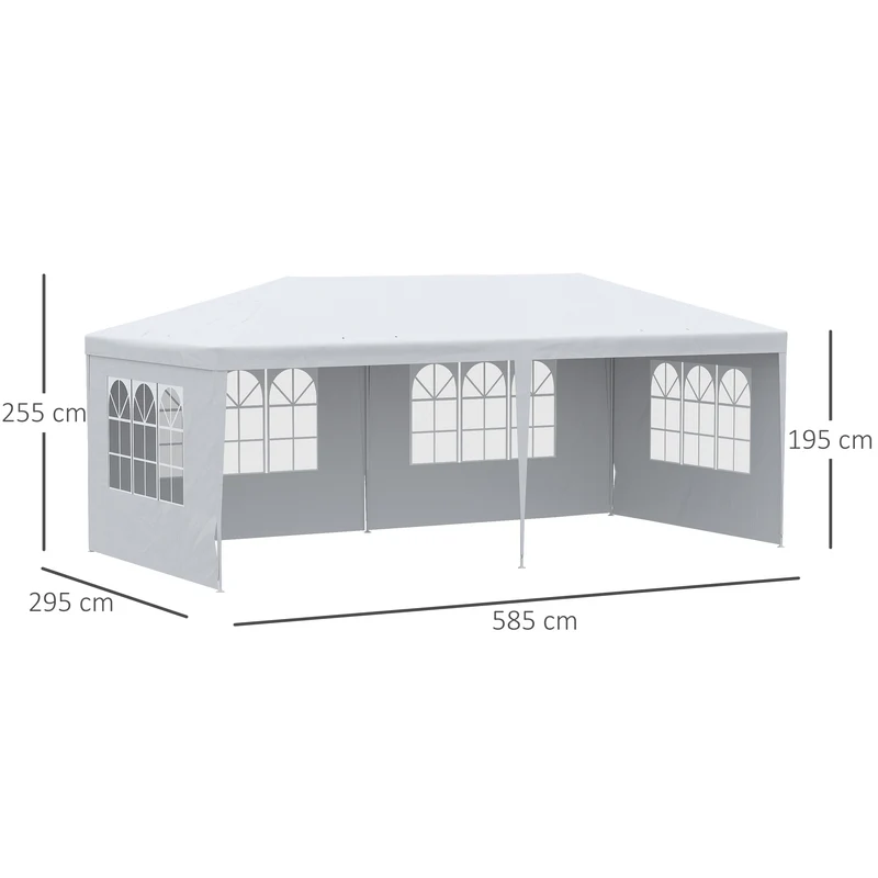 Outsunny Carpa de Jardín con Laterales Desmontables 6x3 m Gazebo Pabellón con 4 Ventanas Transparentes 12 Orificios de Drenaje y Marco de Acero Anti-UV Impermeable Cenador para Exterior Terraza Blanco