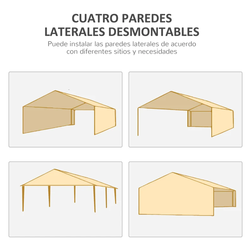 Outsunny Carpa de Jardín con Laterales Desmontables 6x3 m Gazebo Pabellón con 4 Ventanas Transparentes 12 Orificios de Drenaje y Marco de Acero Anti-UV Impermeable Cenador para Exterior Terraza Blanco