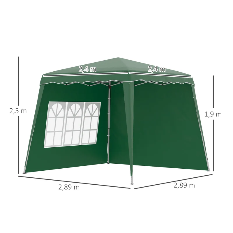 Outsunny Carpa Plegable Pop-up 3x3 m Cenador Pabellón de Jardín con 2 Paredes Laterales Altura Ajustable y Bolsa de Transporte Protección UV50+ Impermeable Gazebo para Camping Fiestas Exterior Verde
