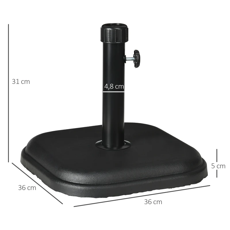 Outsunny Base de Sombrilla de Jardín Peso 11 kg Soporte para Parasol de Cemento para Mástil de Ø32-38 mm para Terraza Patio Exterior 36x36x31 cm Negro