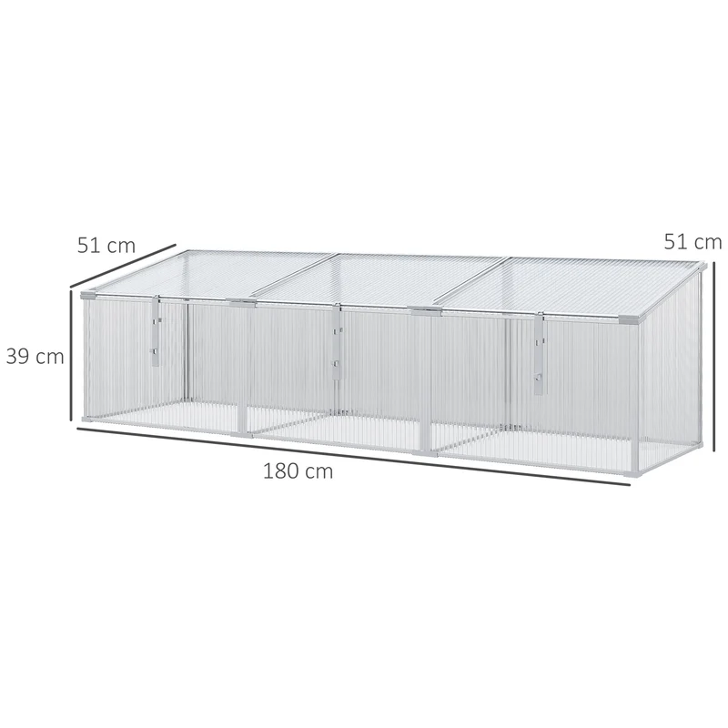 Outsunny Invernadero de Jardín de Policarbonato y Aluminio 180x51x51 cm Vivero Casero con 3 Techos Ajustables Protección UV30+ para Huerto Terraza Patio Transparente