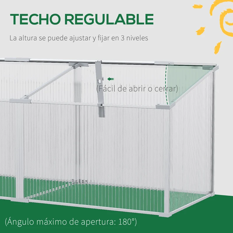 Outsunny Invernadero de Jardín de Policarbonato y Aluminio 180x51x51 cm Vivero Casero con 3 Techos Ajustables Protección UV30+ para Huerto Terraza Patio Transparente