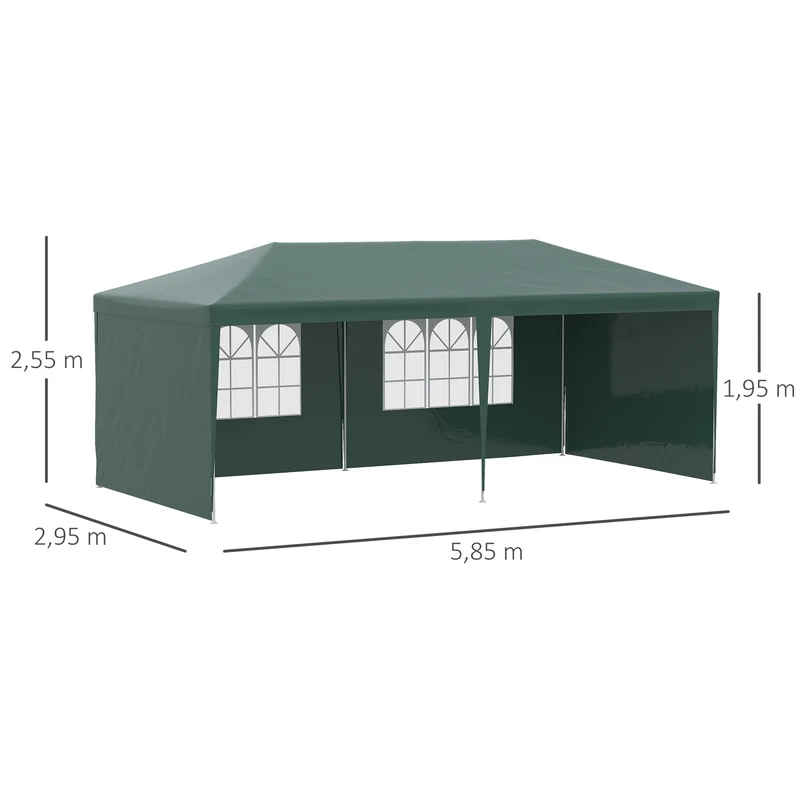 Outsunny Carpa de Jardín 6x3 m Pabellón con 4 Paredes Laterales y 2 Ventanas Visibles Anti-UV Impermeable Cenador Gazebo de Exterior con Marco de Acero para Fiestas Eventos Bodas Verde