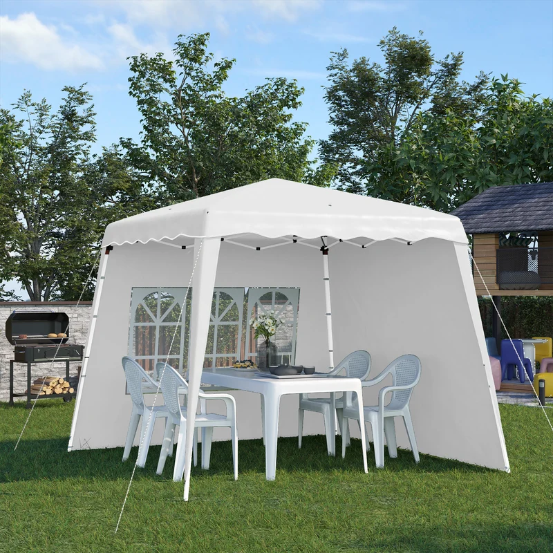 Outsunny Carpa Plegable Pop-up 3x3 m Cenador Pabellón de Jardín con 2 Paredes Laterales Altura Ajustable y Bolsa de Transporte Protección UV50+ Impermeable Gazebo para Camping Fiestas Exterior Blanco