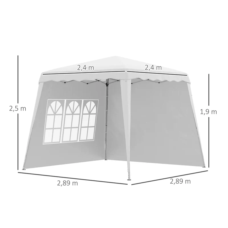 Outsunny Carpa Plegable Pop-up 3x3 m Cenador Pabellón de Jardín con 2 Paredes Laterales Altura Ajustable y Bolsa de Transporte Protección UV50+ Impermeable Gazebo para Camping Fiestas Exterior Blanco