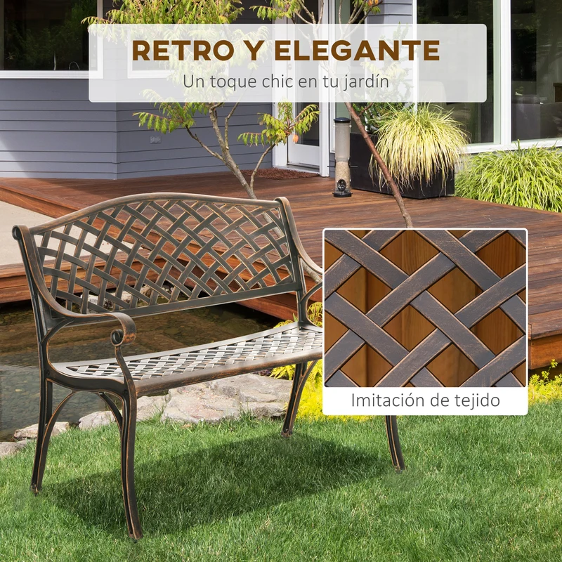 Outsunny Banco de Jardín de 2 Plazas de Aluminio Fundido Banco de Exterior Estilo Vintage para Terraza Balcón Patio Carga 240 kg 103x62x83 cm Bronce