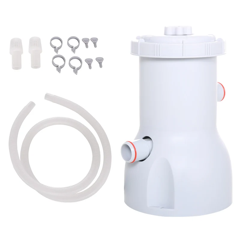 Outsunny Depuradora de Filtro 3028 L/h para Piscinas Desmontables hasta 15.000 L Bomba de Filtro con Mangueras de Conexión de 32 mm Ø18x28 cm Blanco