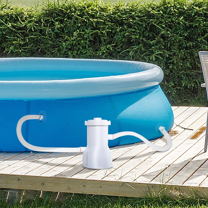 Outsunny Depuradora de Filtro 3028 L/h para Piscinas Desmontables hasta 15.000 L Bomba de Filtro con Mangueras de Conexión de 32 mm Ø18x28 cm Blanco
